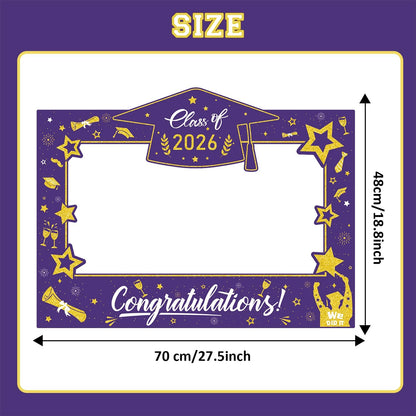 Graduation Decorations Class of 2026 Photo Booth Props - Blue and Gold 2026 Graduation Frame & Photo Props Congrats Grad Class of 2026 Decor for Graduation Party Supplies