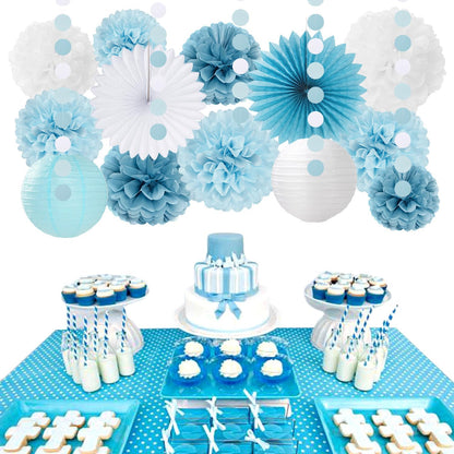2026 Blue Class-Congratulations Prom Graduation Party-Decorations - 22pcs High School College Grad Supplies Decor,Royal Navy White Silver Tissue Pom Poms Streamers, Paper Flowers Lanterns Hugmoon