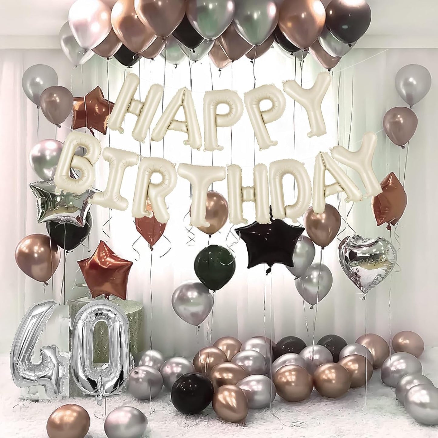 Happy Birthday Balloons Banner, Foil Balloon Personalized Name Letters Balloons Sign Birthday Party Decorations for Women Men Boys Girls Cream
