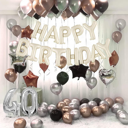 Happy Birthday Balloons Banner, Foil Balloon Personalized Name Letters Balloons Sign Birthday Party Decorations for Women Men Boys Girls Cream