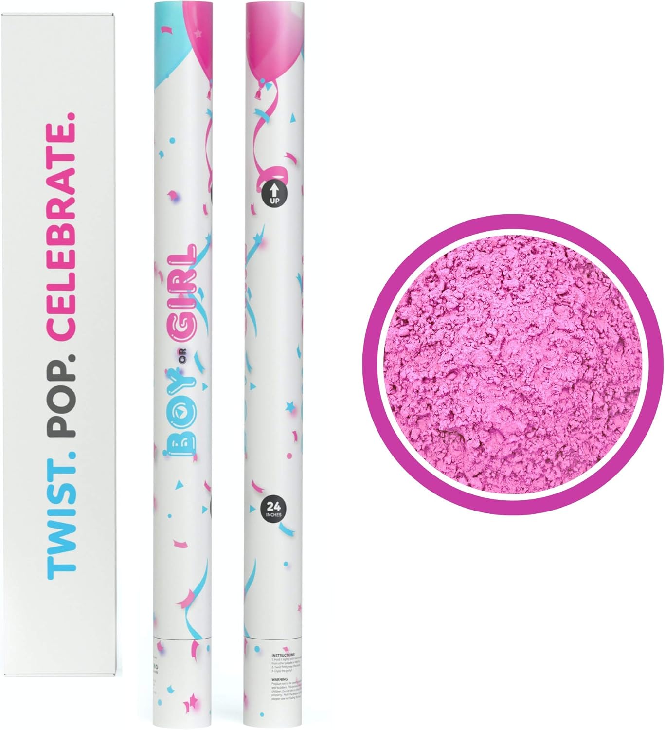 Gender Reveal Powder Smoke Bombs Cannon Poppers | 3 Pink & 3 Blue Poppers | Biodegradable | Alternative to Gender Reveal Smoke Bombs Extinguisher | Gender Reveal Party Decorations | TUR Party Supplies