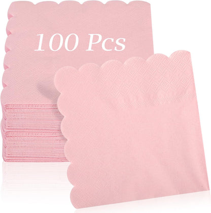 100 Pcs Cocktail Napkins, 2-Ply 5 x 5 Inches Disposable Scalloped Napkins, Thick Premium Dessert Napkins for Party, Wedding, Dinner, Birthday, Anniversary, Festival (Sage Green)