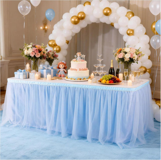 THARAHT Tulle Table Skirt 6FT 180CM Long for Rectangle Tables Round Tables Ruffle Desk Skirt for Princess Girls Birthday Party Cake Dessert Decorations Table Skirt
