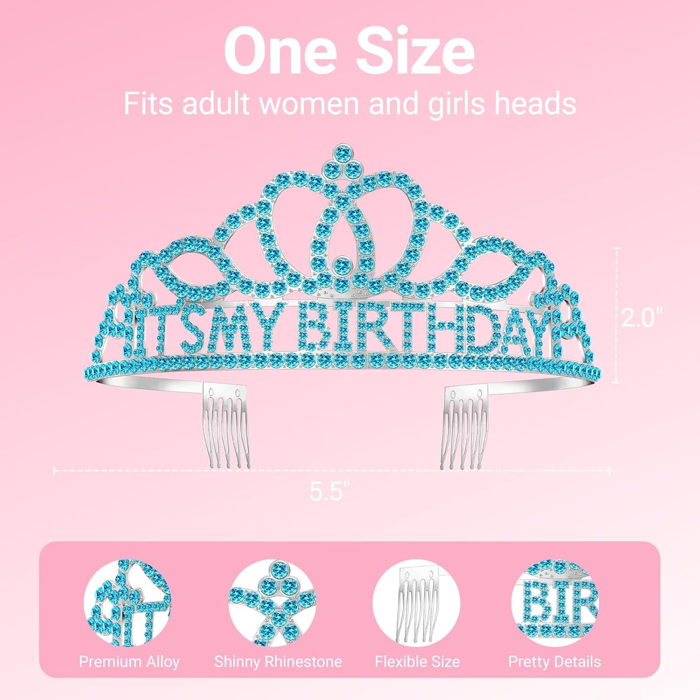 Birthday Tiara and Crown with Sash, Birthday Tiara for Women Party Silver