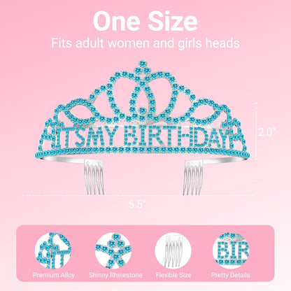 Birthday Tiara and Crown with Sash, Birthday Tiara for Women Party Silver