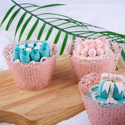 50 Pcs White Pearl Lace Laser Cut Filigree Wedding Cupcake Wrapper Baking Cake Cups Wraps Cupcake Muffin Case Trays for Special Occasions