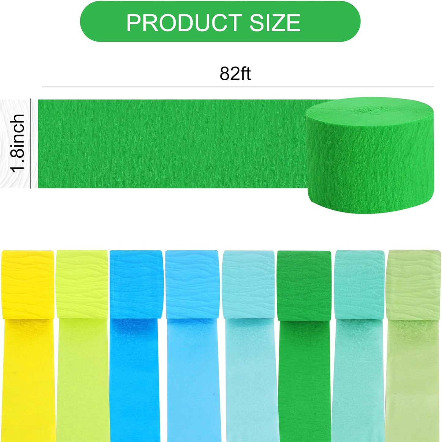 BEISHIDA 8 Rolls Red Yellow Blue and Green Crepe Paper Streamers for Carnival Circus Sesame Street Paw Party Decorations, Birthday DIY Craft Paper(1.8 Inch x 82 Ft/Roll)