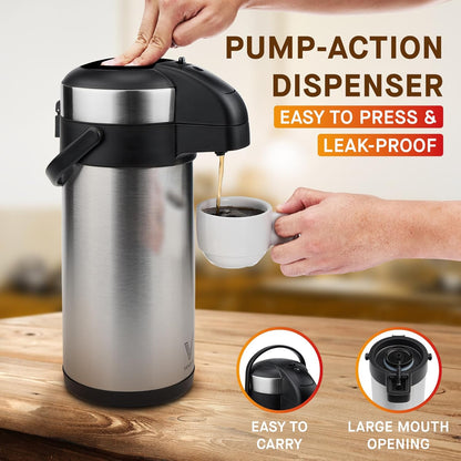Coffee Carafe for Keeping Hot - 102oz/3L Airpot Coffee Dispenser with Pump - Insulated Stainless Steel Hot Beverage Dispenser for Parties - Thermal Carafe for Hot Drinks Water Tea Chocolate