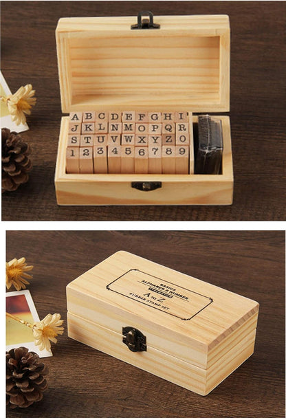 Pack of 36 Pcs Small Wooden Rubber Stamps 0.2 Inch of Letter and Number for DIY Craft Card and Photo Album (B)