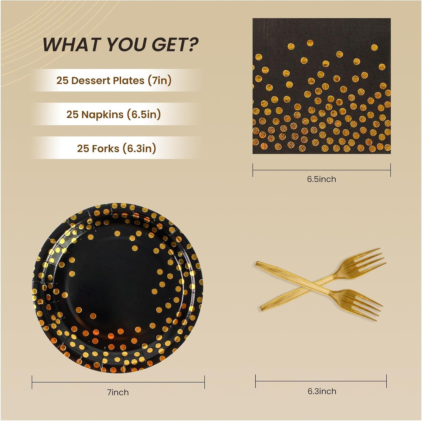 75PCS Paper Plates and Napkins Set - White and Gold Dot Disposable Party Dinnerware Includes Paper Plates, Napkins, Forks Decorations for 2026 New Year, Birthday, Wedding and Holiday, Serves 25