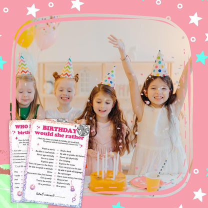 Birthday Party Cards for Girl, Birthday Games Card, Would She Rather Game Cards Set, Birthday Supplies Activity Decorations for Adult Girl, Set of 30 Game Cads