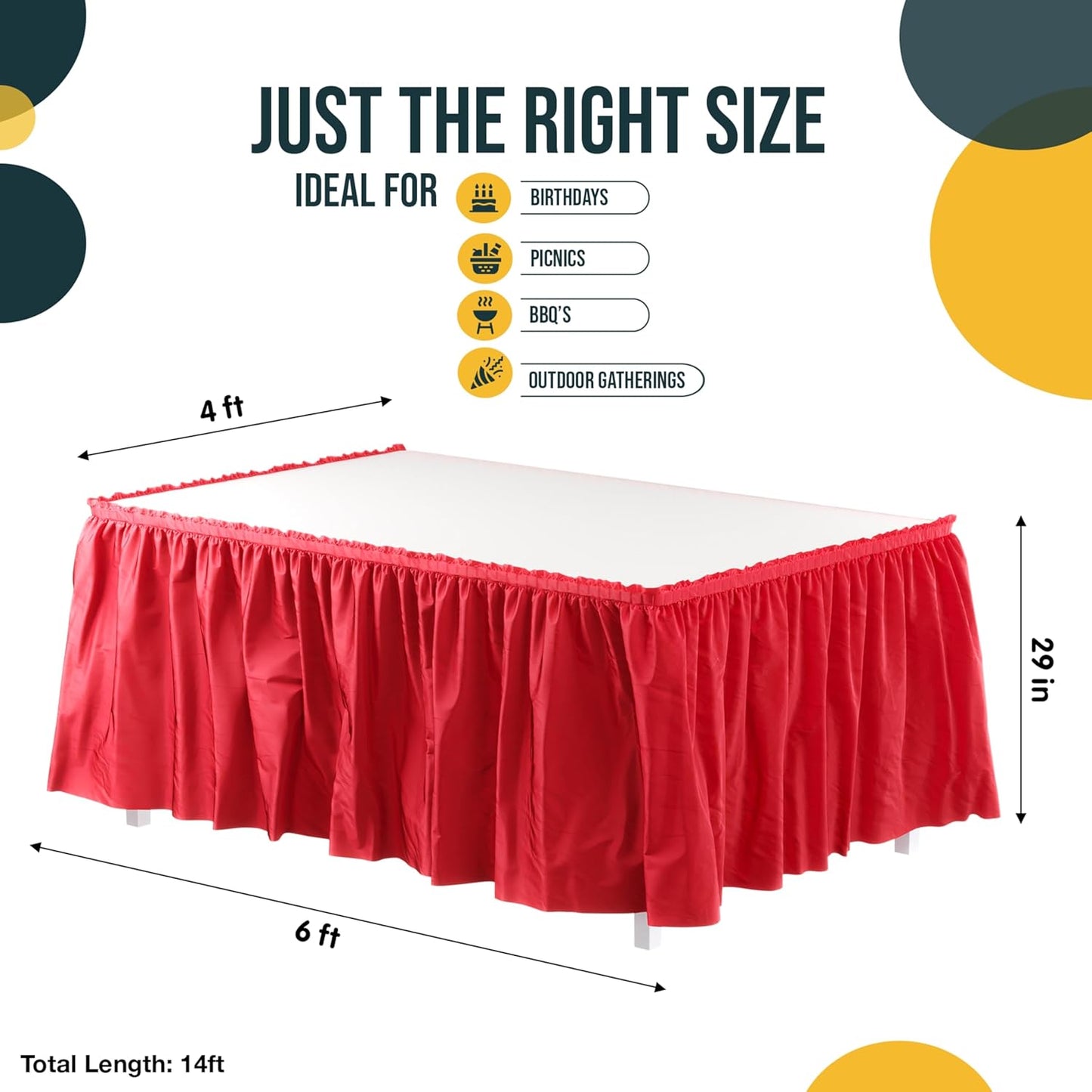 Exquisite Ruffle Table Skirt Black 6 Pack 14 Ft Long Table Skirts for Rectangle Tables 6ft Plus or Round Tables Skirts with Adhesive Strip for Gender Reveal Decor & Happy Birthday Parties