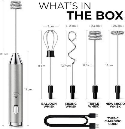 Zulay Kitchen Powerful Milk Frother Wand With Duracell Batteries - Ultra Fast Handheld Drink Mixer - Electric Whisk Foam Maker for Coffee, Lattes, Cappuccino & Matcha - Z1 Motor - Black - Colors D