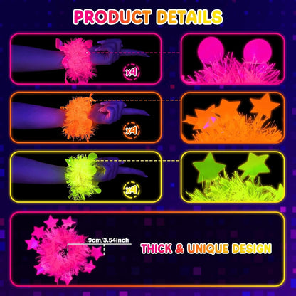 Mega-L 12 Pcs Glow in The Dark Party Bracelet, Glow in The Dark Party Supplies, Neon Fluorescent Blacklight Bracelet Party Favors, Glow Photo Booth Props Bracelets Accessories for Women, Men