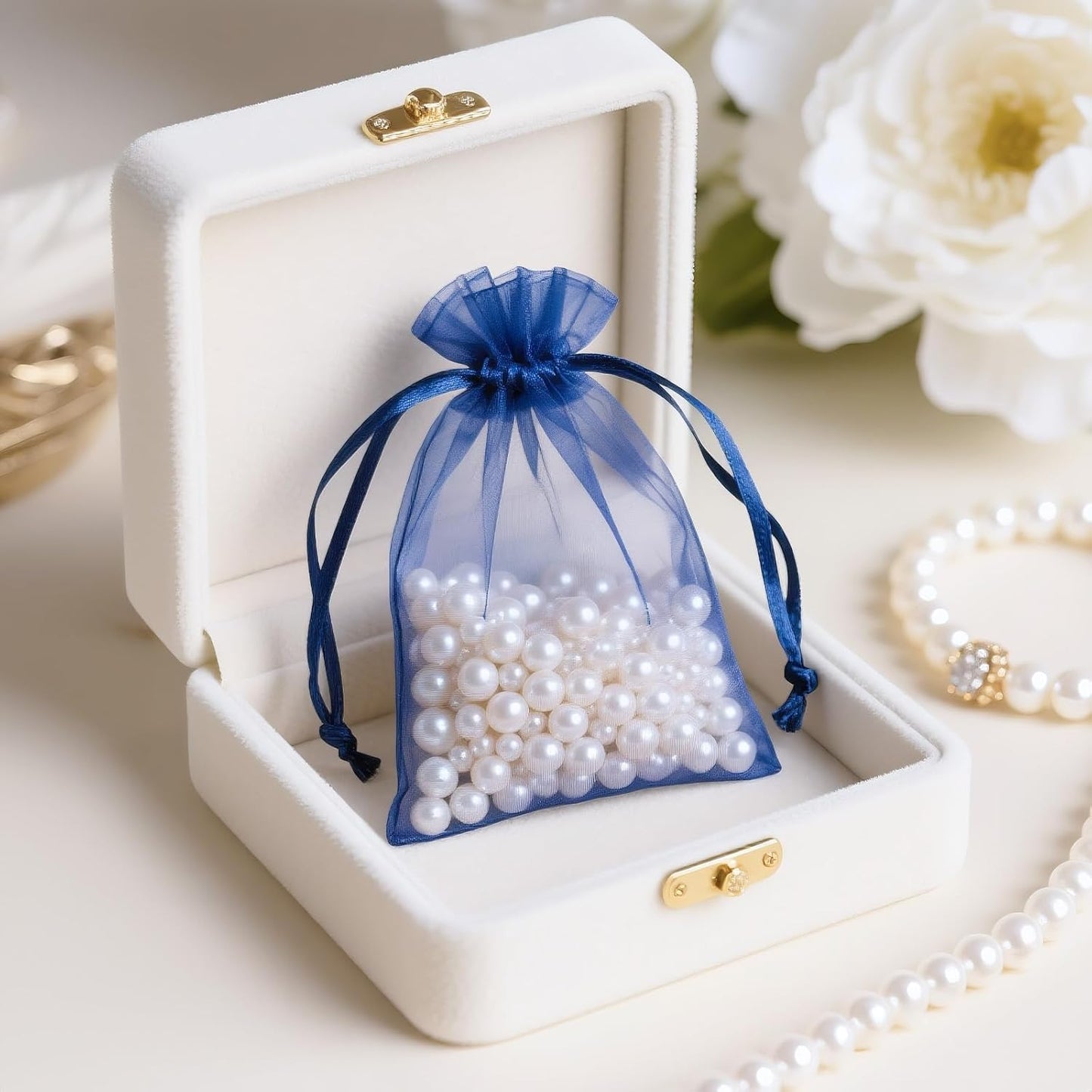 joycraft 50Pcs Organza Bags, 2x3 inch Gift Favor Bags, White Wedding Favor Bags, Jewelry Pouches with Drawstring, Mesh Bags Drawstring for Jewelry, Festival, Makeup, Candy, Desserts