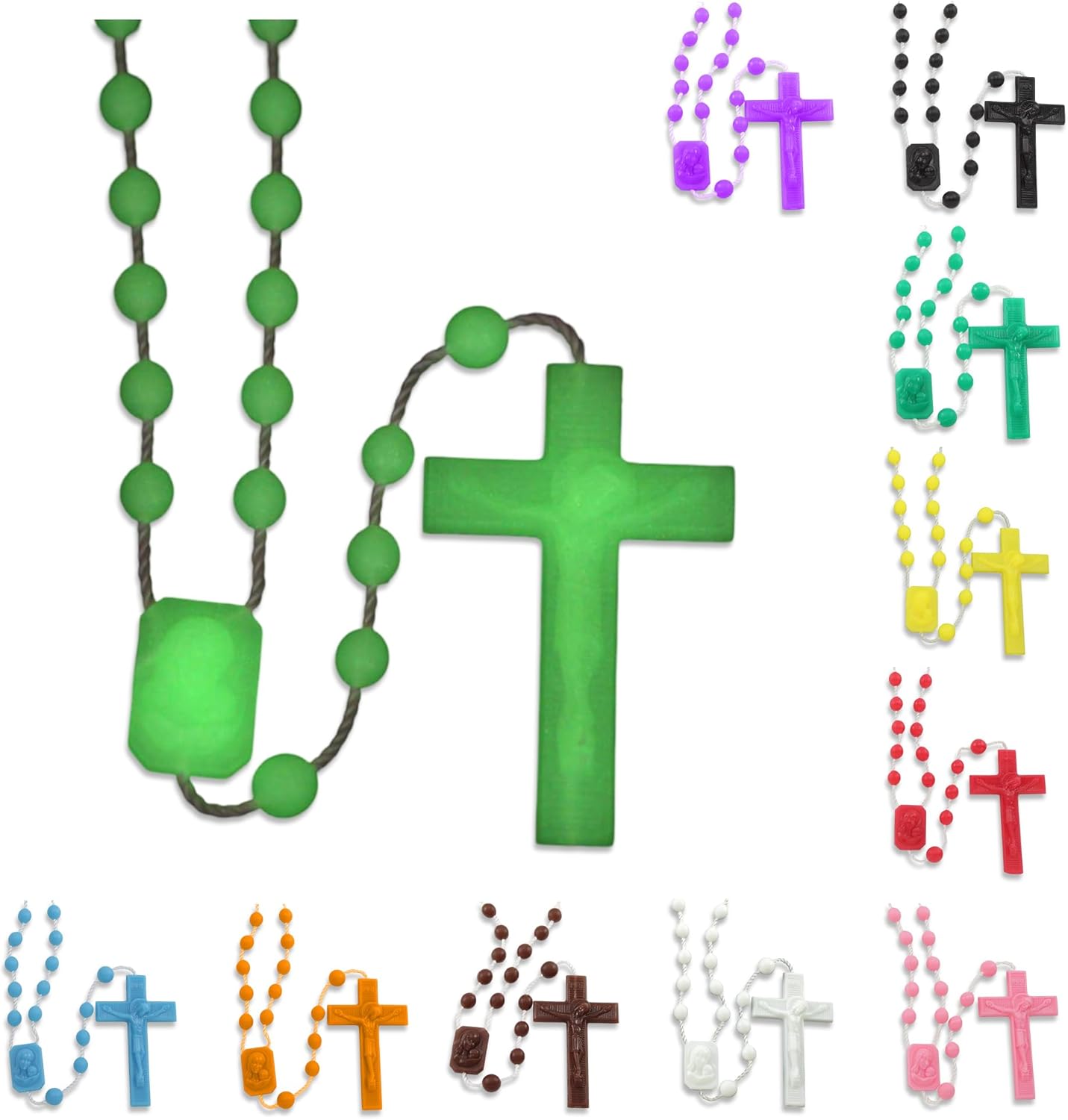 RosaryMart Catholic Rosary Beads for Prayer – Glow in the dark Plastic Rosary Necklace with Crucifix, Durable Nylon Cord, Made in Italy, Devotional Prayer Beads for Women and Men – Pack of 25