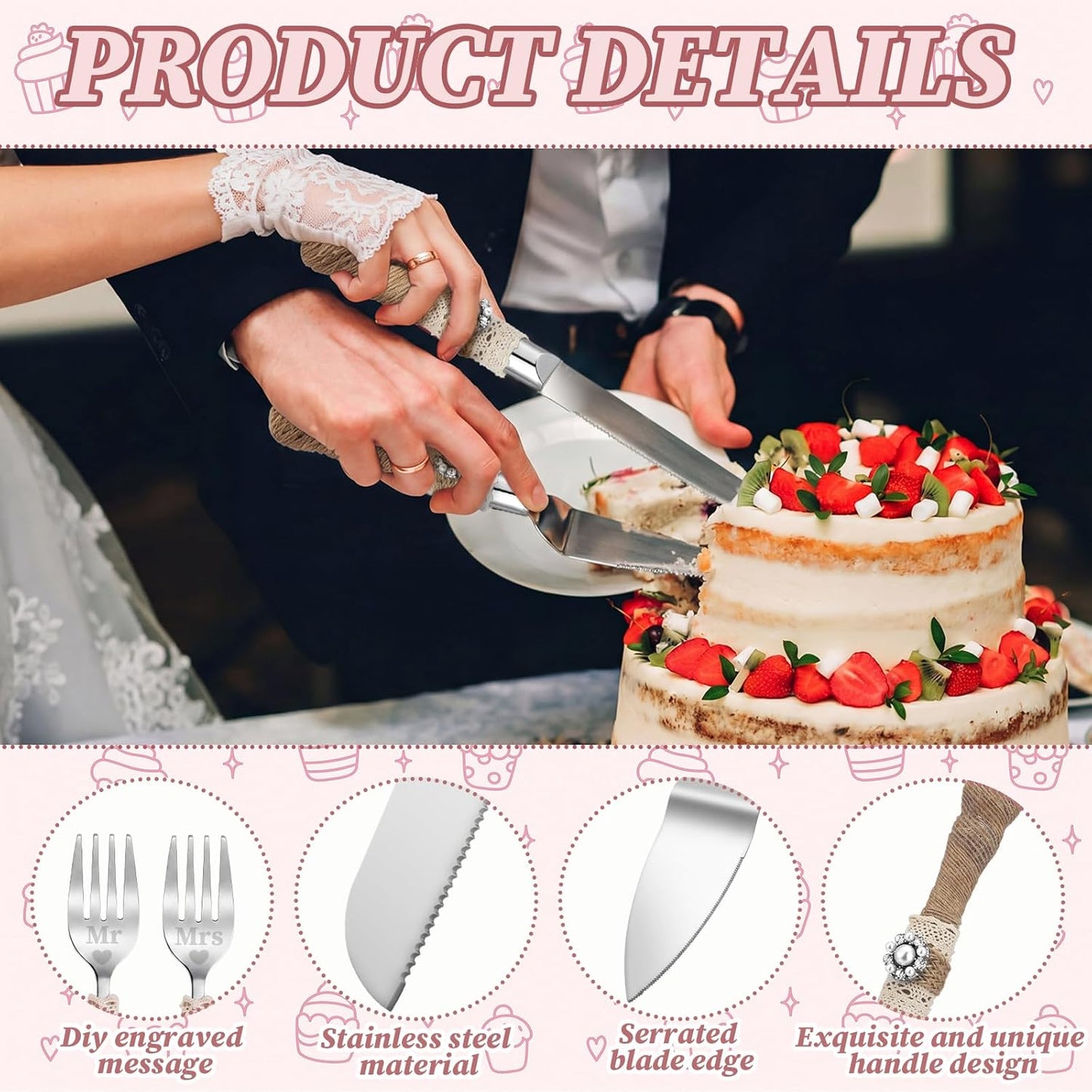 Wedding Cake Knife and Server Set Lace Rustic Handle Cake Cutting Set Pie Dessert Servers for Weddings Anniversaries Bridal Shower Couples Engagement Gifts