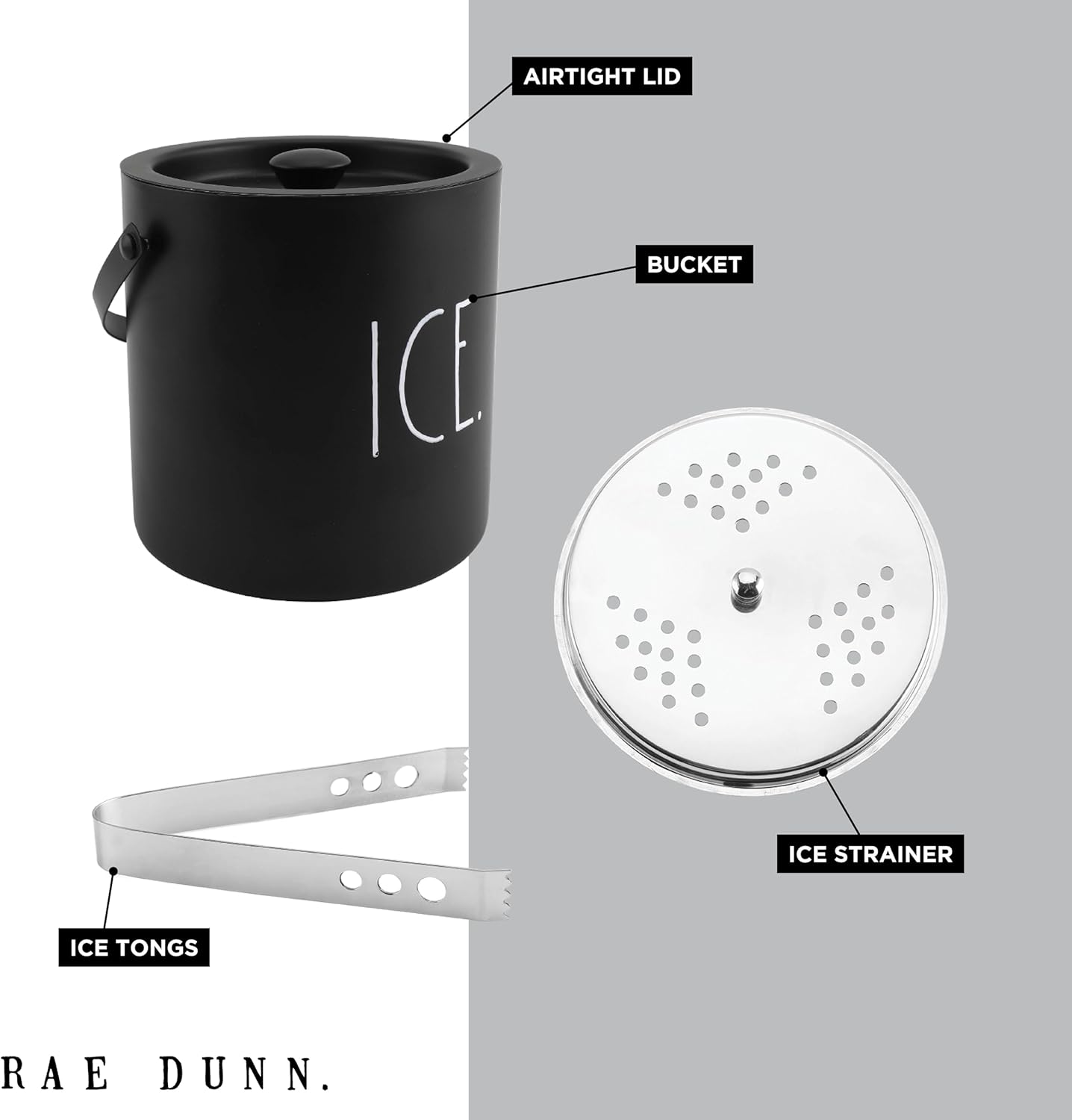 Rae Dunn Ice Bucket with Scoop - Stainless Steel Bucket with Handle, Lid and Ice Scooper - 4 Qt. Storage Bin for Ice Cubes for Bars, Parties, Backyard Barbeques, Picnics, and Camping (Sage)