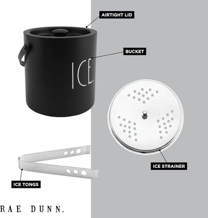 Rae Dunn Ice Bucket with Scoop - Stainless Steel Bucket with Handle, Lid and Ice Scooper - 4 Qt. Storage Bin for Ice Cubes for Bars, Parties, Backyard Barbeques, Picnics, and Camping (Sage)