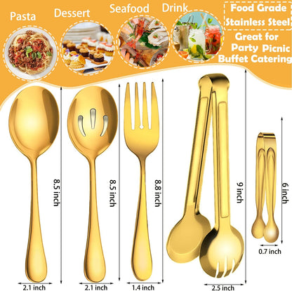 11 PCS Serving Utensils, Large Stainless Steel Spoons Forks Tongs, Pie Server, Great for Hostess Buffet Catering Banquet Party, Silver
