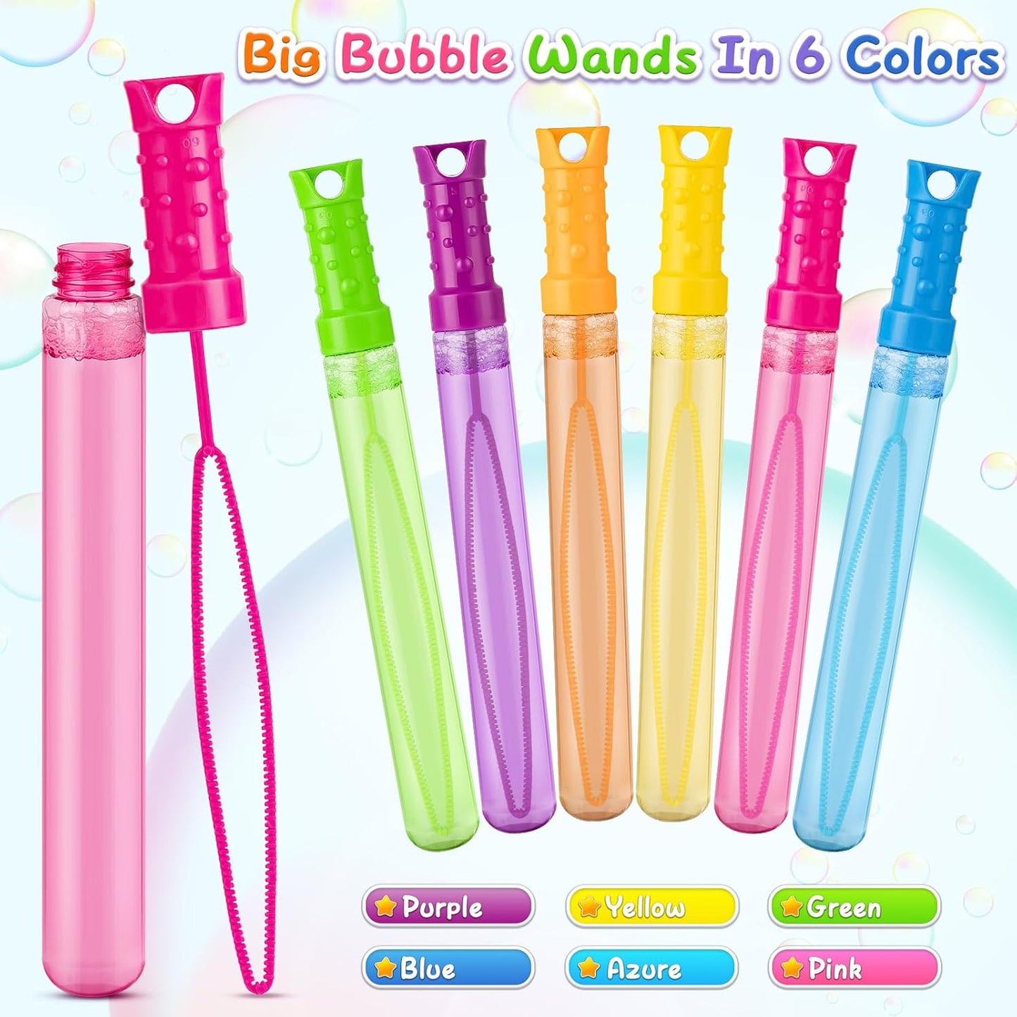 36 Pack Big Bubble Wands Bulk in 6 Colors, Ideal for Easter, Summer, Halloween, Valentine, School Classroom Prizes