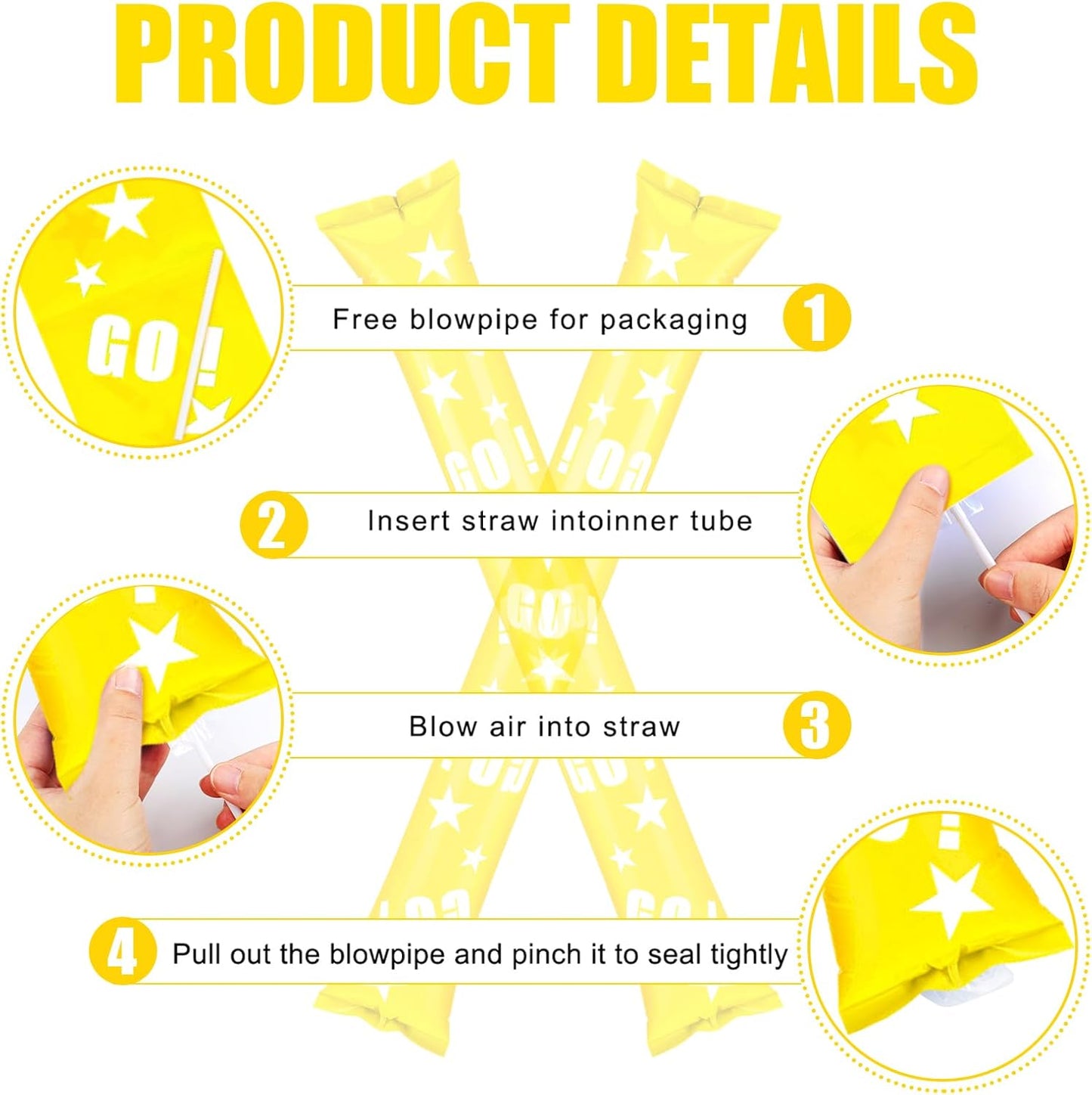 Hungdao 100 Pcs Thunder Sticks Spirit Boom Sticks Cheerleading Football Noise Makers Inflatable Noisemakers for Party Dance Basketball Sporting Event