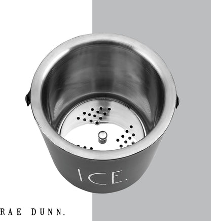 Rae Dunn Ice Bucket with Scoop - Stainless Steel Bucket with Handle, Lid and Ice Scooper - 4 Qt. Storage Bin for Ice Cubes for Bars, Parties, Backyard Barbeques, Picnics, and Camping (Sage)