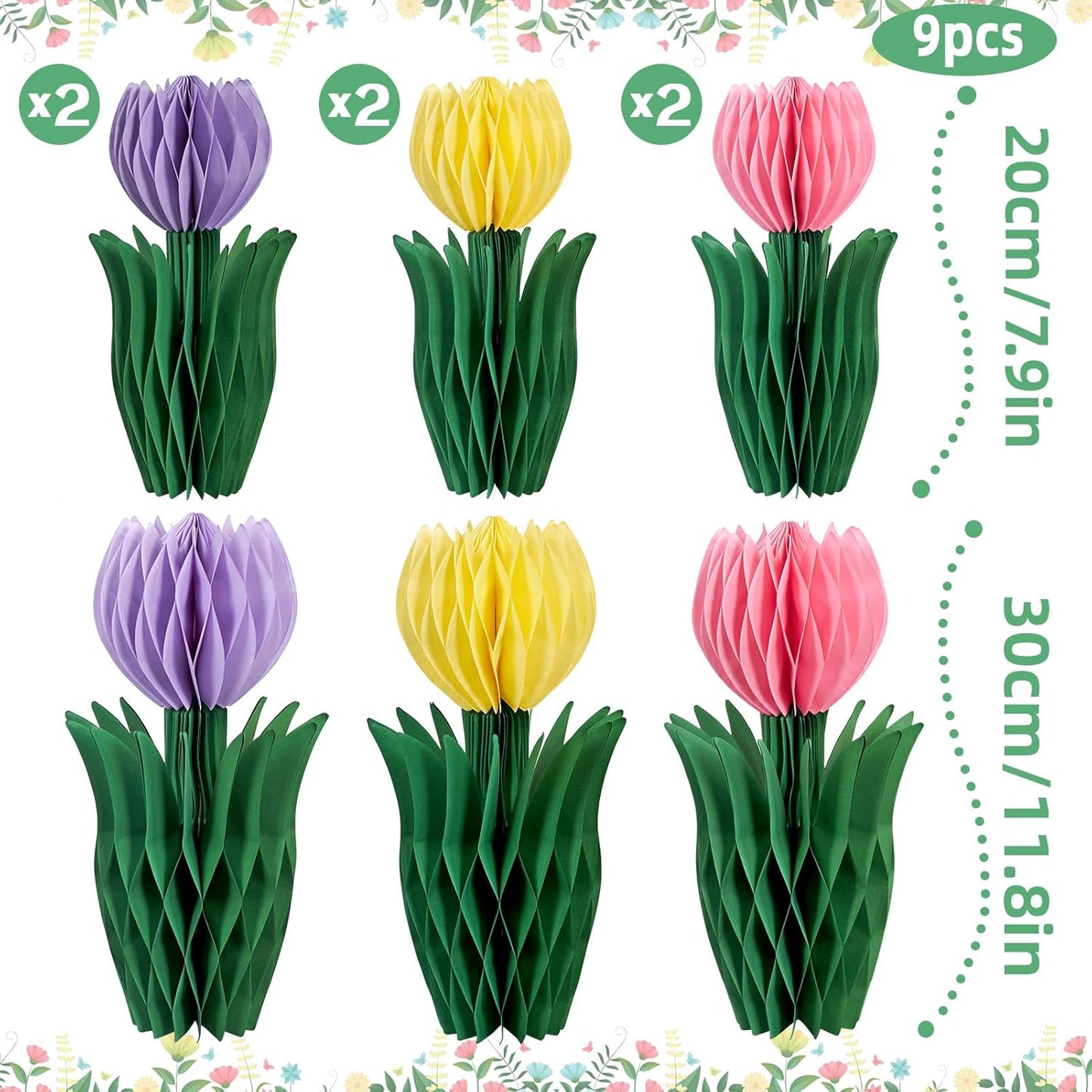 SUNBEAUTY 9PCS Spring Wildflower Party Decorations Wild Flowers Honeycomb Centerpieces for Tables Wildflower Birthday Spring Flower Theme Party Decorations for Garden Baby Shower, Easter, Mothers Day