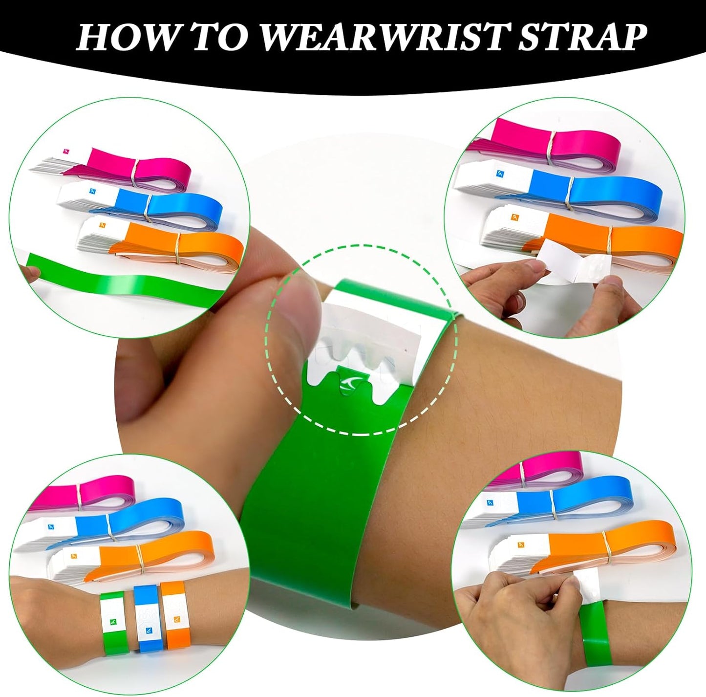 1000 Pcs Paper Wristbands for Events Waterproof Wrist Bands Lightweight Festival Identification Wristbands Neon Adhesive Event Wrist Band for Party