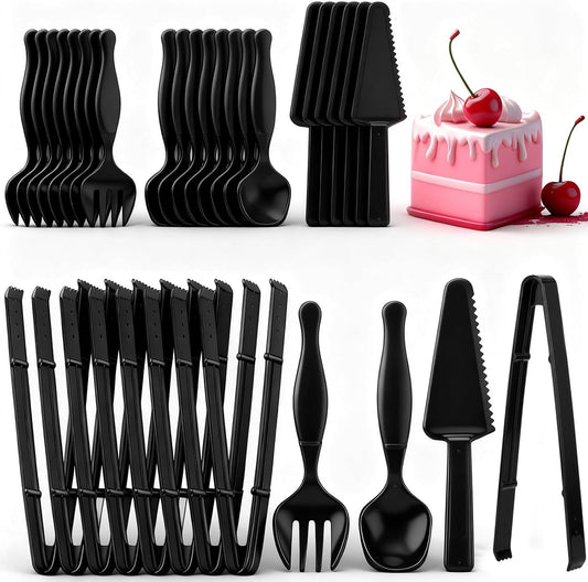 30 Pcs Disposable Plastic Serving Utensils Set Include 8.5'' Serving Spoons Forks 9'' Tongs and Knives for Birthday Party Buffet Dinner Food Salad Utensils Christmas (Clear)