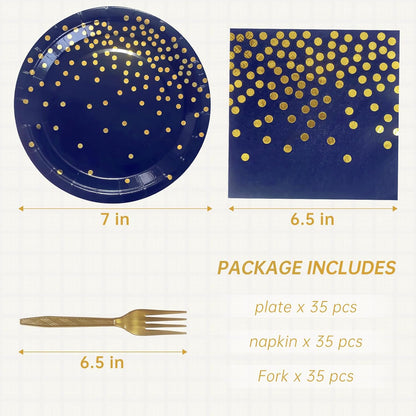 White and Gold Paper Plates Napkins Party Supplies,Disposable Gold Dot Paper Dessert Plates,105 PCS Birthday Plates and Napkins Party Supplies for Wedding(Serves 35 Guests 7")
