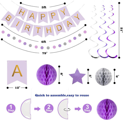 meowtastic Birthday Decorations, Happy Birthday Banner with Honeycomb Balls, Stars Hanging Swirl Streamers, Circle Dots Garland, Happy Birthday Party Decorations for Women Men Boys Girls (Blue)