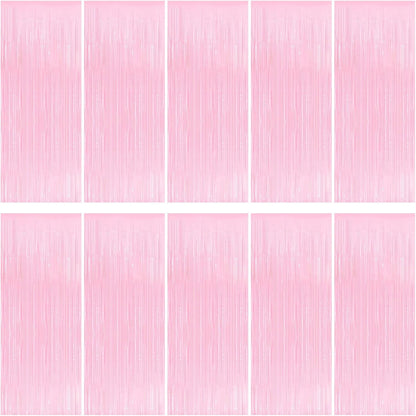 10 Pack Silver Backdrop Curtain 3.2ft x 8.2ft Metallic Tinsel Foil Fringe Curtains Photo Booth Background for Birthday Party Decoration Baby Shower Engagement Wedding Christmas Decoration (Silver)
