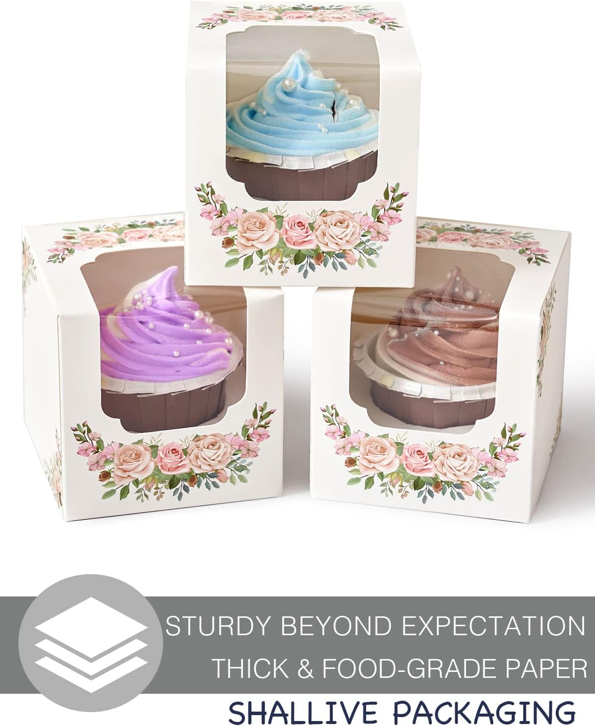 100 Pcs Kraft Brown Cupcake Boxes Individual Bulk Paper Cupcake Containers Single with Insert and Window, Pop up Cookie Boxes and Cocoa Bombs Boxes Packaging for Bakery Gift Giving