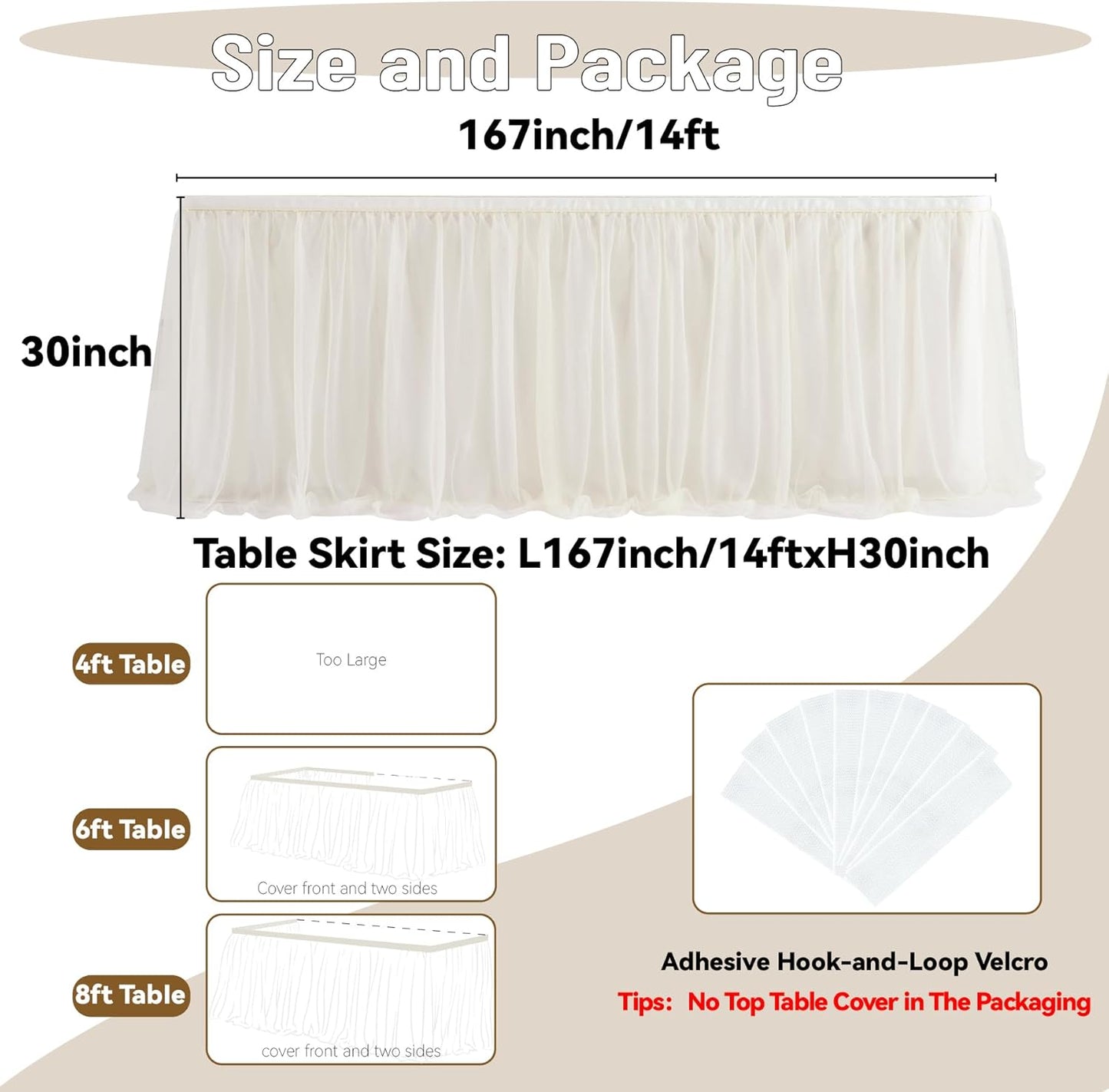 72inch Champagne Gold Tulle Table Skirts for Rectangle Round Tables, Gold Grim Ruffle Tulle Tutu Cloth Table Skirt 6ft for Wedding Birthday Party Cake Dessert Decor(No Top Cover)