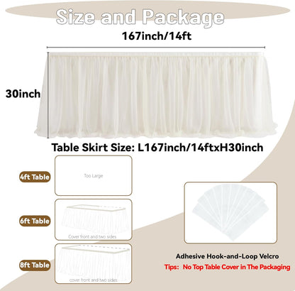 72inch Champagne Gold Tulle Table Skirts for Rectangle Round Tables, Gold Grim Ruffle Tulle Tutu Cloth Table Skirt 6ft for Wedding Birthday Party Cake Dessert Decor(No Top Cover)