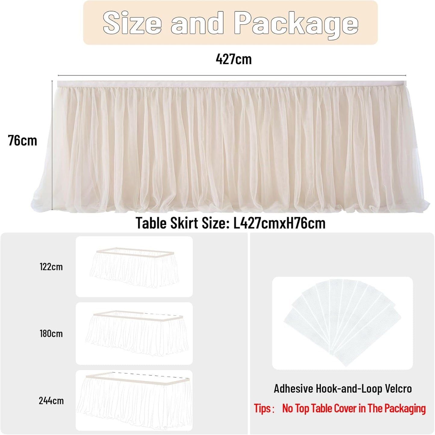 72inch Champagne Gold Tulle Table Skirts for Rectangle Round Tables, Gold Grim Ruffle Tulle Tutu Cloth Table Skirt 6ft for Wedding Birthday Party Cake Dessert Decor(No Top Cover)