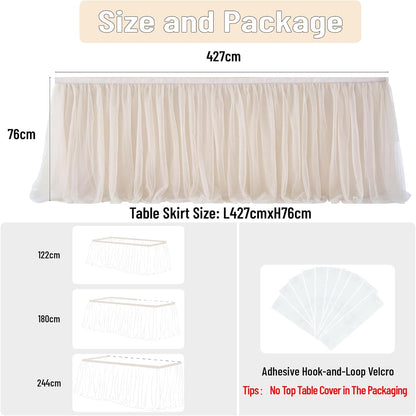 72inch Champagne Gold Tulle Table Skirts for Rectangle Round Tables, Gold Grim Ruffle Tulle Tutu Cloth Table Skirt 6ft for Wedding Birthday Party Cake Dessert Decor(No Top Cover)