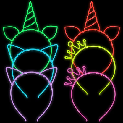ZIRICHER 6 Colors Glow in the Dark Headbands, Plastic Light Up Hair Band Crowns Luminous Headband For Girls Party Headbands