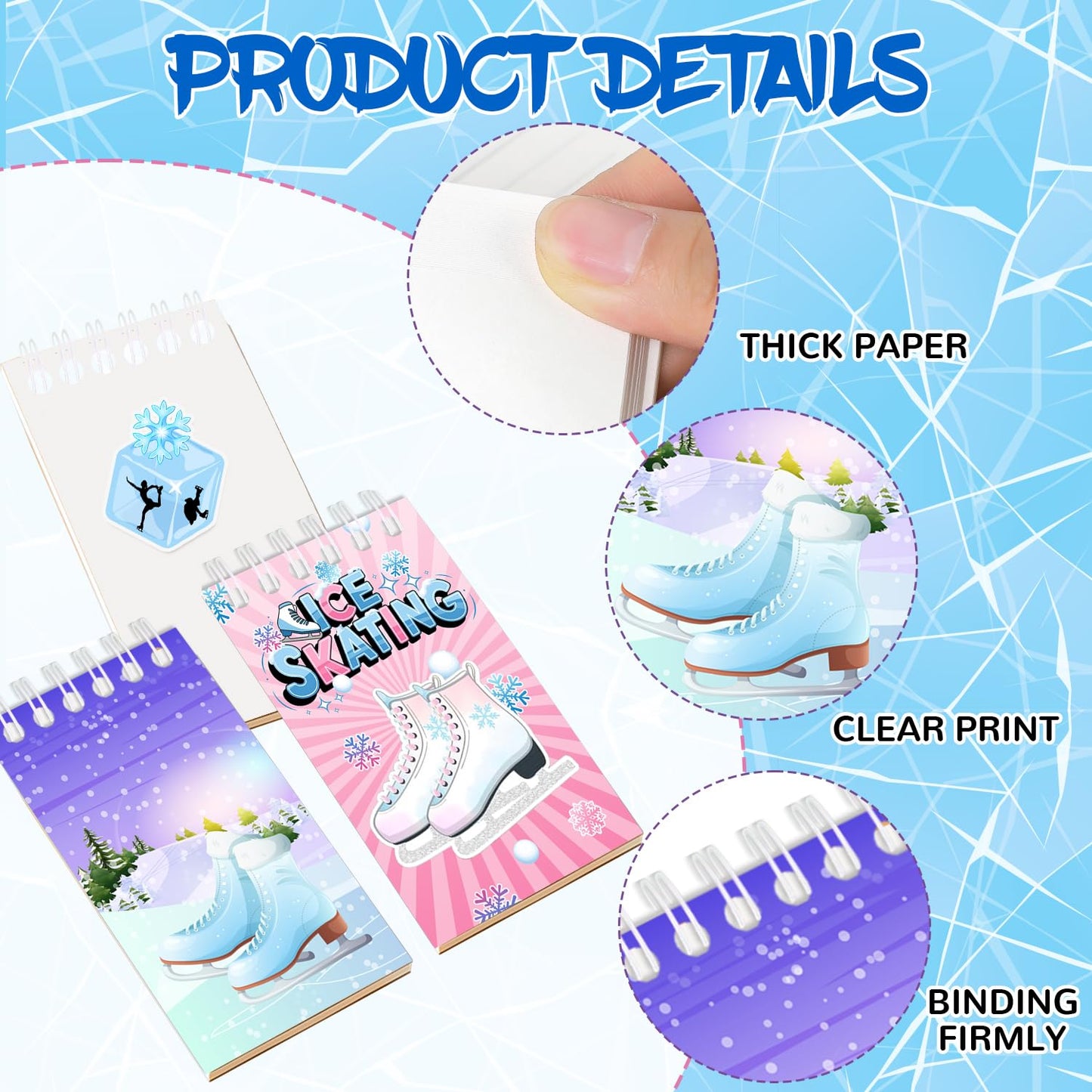 JIUJIUBER 24 Pcs Ice Skating Mini Spiral Notebooks Ice Skate Pocket Notepads Journal Memo Pads for Ice Skating Birthday Party Favors Gifts Goodie Bag Office School Classroom Rewards
