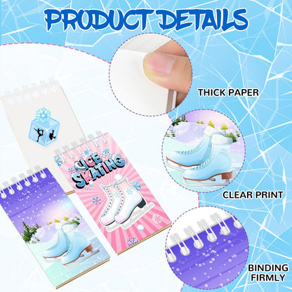JIUJIUBER 24 Pcs Ice Skating Mini Spiral Notebooks Ice Skate Pocket Notepads Journal Memo Pads for Ice Skating Birthday Party Favors Gifts Goodie Bag Office School Classroom Rewards