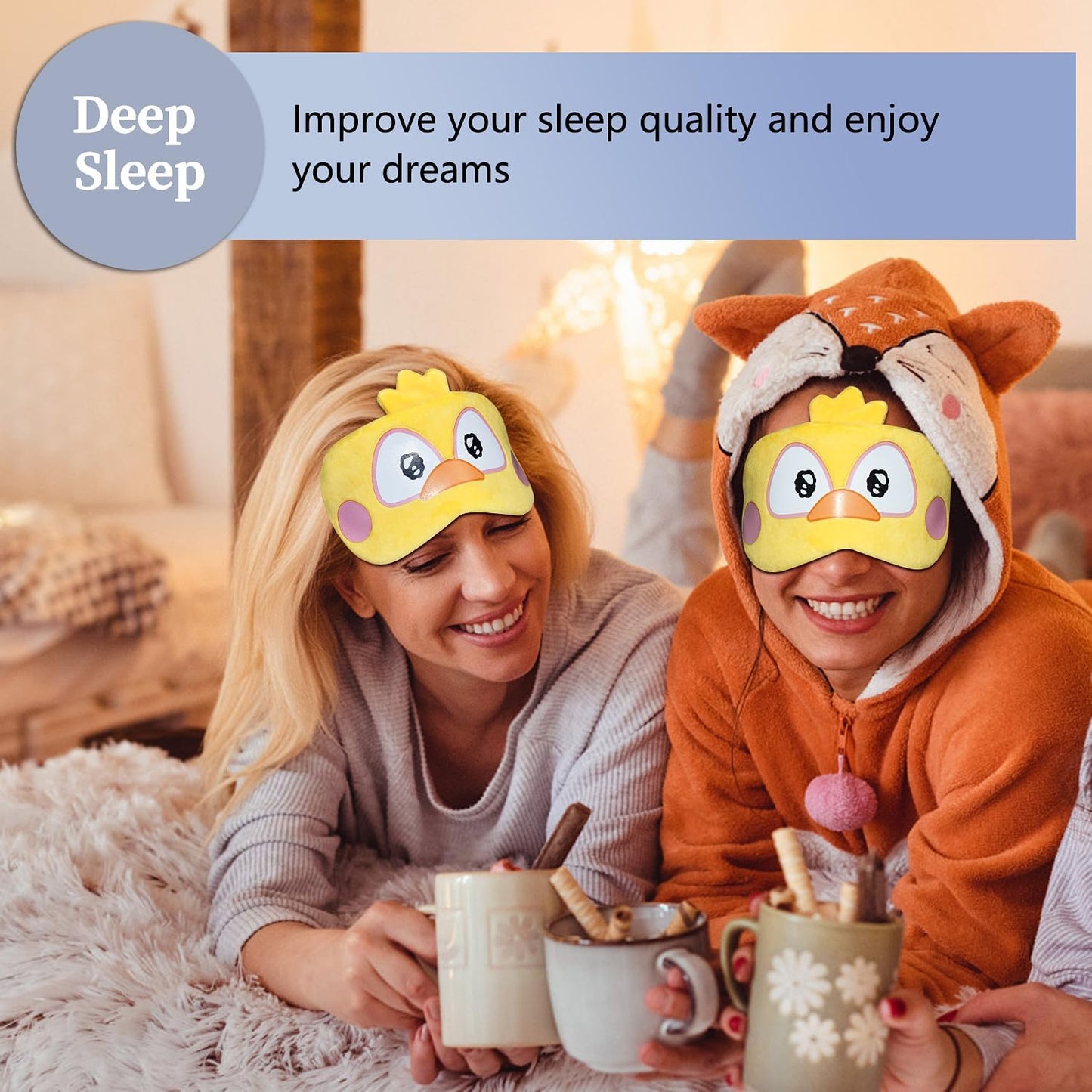 Christmas Reindeer Sleep Mask Cute Antler Eye Masks Sleeping Soft Plush Cartoon Blindfold Funny Animal Eye Cover Xmas Presents for Women Men (Xmas Reindeer,Brown)