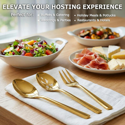 Serving Spoon x 2,Slotted Serving Spoon x 2,Serving Forks x 2,RTT 9 Inch Stainless Steel Catering Serving Utensils for Party Buffet Dinner Banquet Kitchen Basics (Silver Mirror Finish)