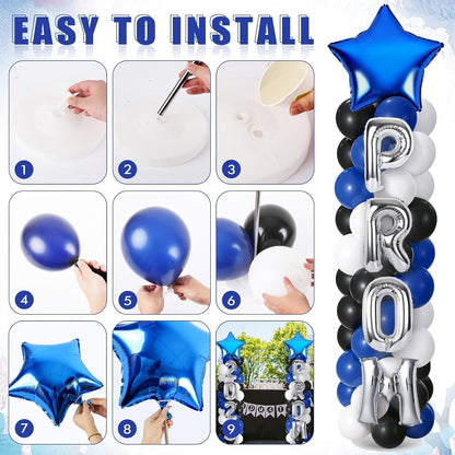 2 Sets Graduation Balloon Column Stand Kits with Balloons 2026 Grad Themed Decoration Navy Blue Balloon Tower Stand Kit for Grad High School & College Celebration Party Decor