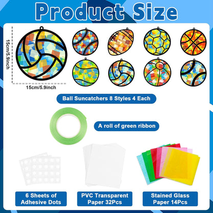 QOUBAI 32 Sets Stars Suncatchers Craft Back to School DIY Stained Glass Window Patriotic 4th of July Paper Craft Home School Classroom Decor Kid Birthday Gift Creative Art Activity Game - Colors B