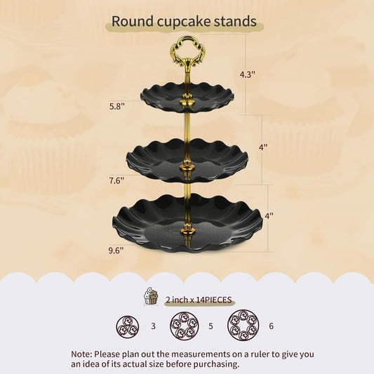 Pack of 11 NWK Cake Stand Set, with 3 x Two-Tier and 3 x Three-Tier Cupcake Stands, 4 x Appetizer Trays, 1 x Tablecloth for Birthday Bridal Baby Shower Party (Gold)