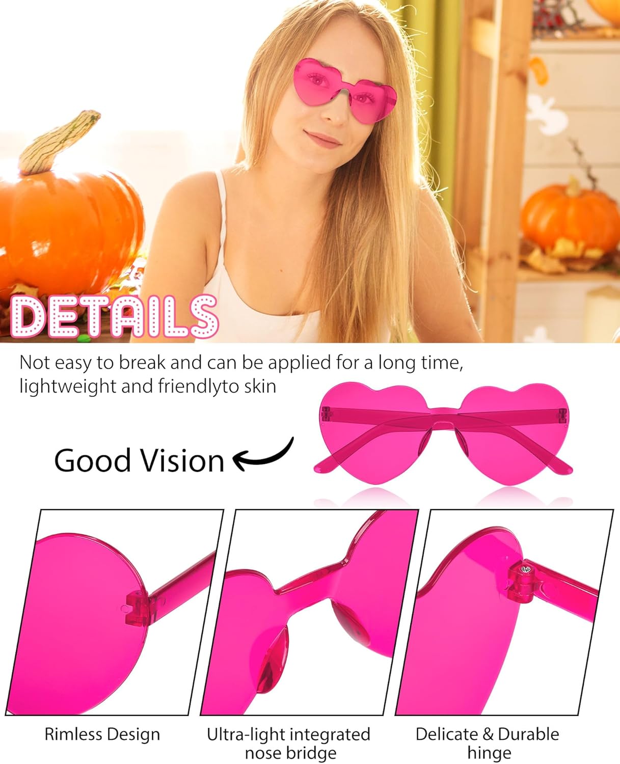 Frienda 20 Pairs Heart Shaped Sunglasses Rimless Candy Color Glasses for Women Men Party Favor