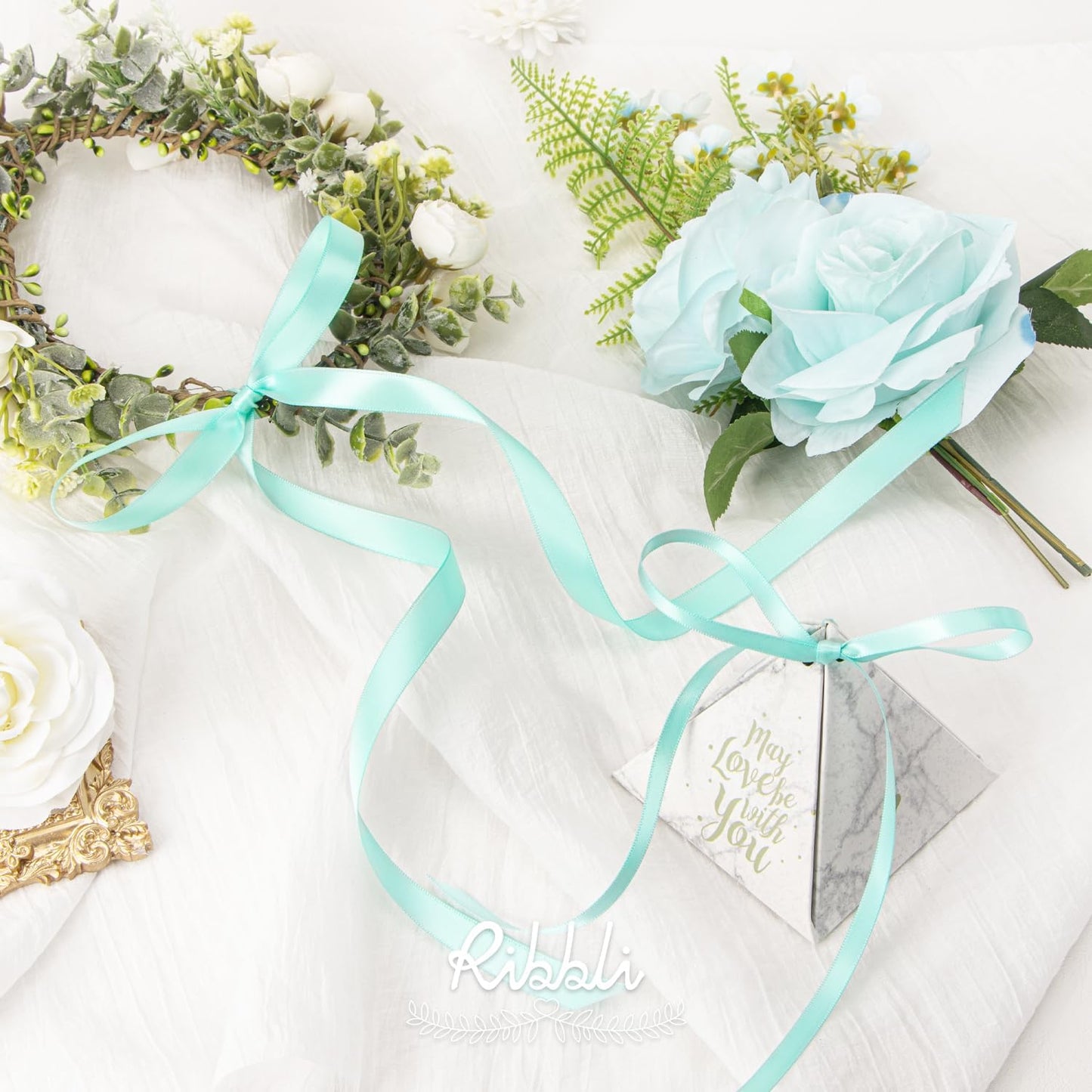 Ribbli Double Faced White Satin Ribbon,3/8” x Continuous 25 Yards,Fabric Ribbon use for Bows Bouquet,Gift Wrapping,Floral Arrangement