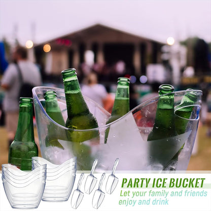 Cunhill 24 Pieces Plastic Clear Ice Bucket with Scoops Clear Acrylic Ice Tub Plastic Wine Bucket Party Beverage Chiller Bin Parties Tub for Wine Champagne or Beer (4 Liters)