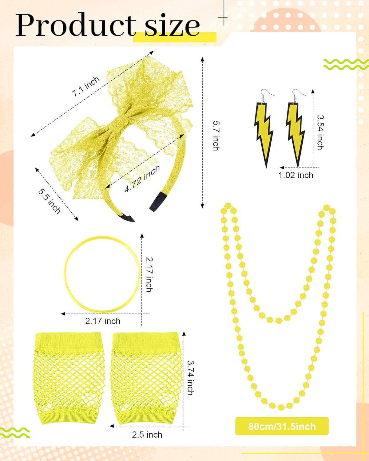 Blulu 80s Accessories Women Lace Headband Earrings Fishnet Gloves Necklace Bracelet for 80s Retro Party Halloween